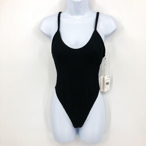 GOOD AMERICAN Always Fits One-Piece Swimsuit XXS XS Black Crinkle Rib Knit NWT - Picture 3 of 9